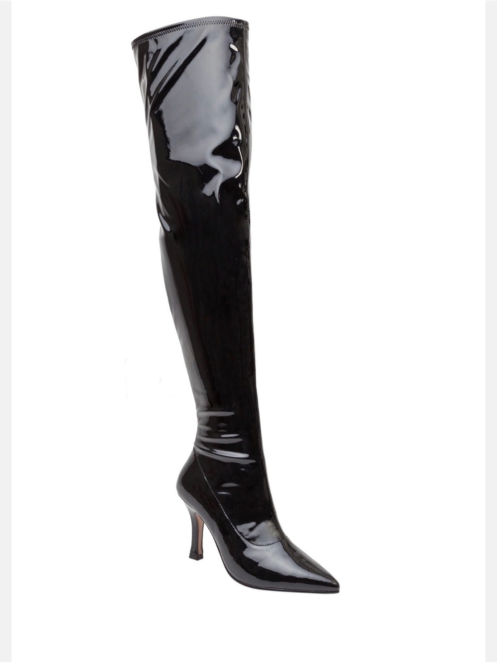 Shiny Black Patent Over-the-Knee Stiletto Boot